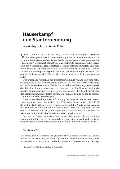 Häuserkampf und Stadterneuerung